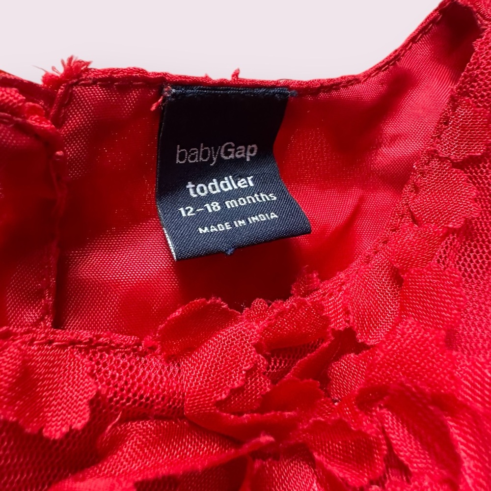 Toddler Girl Baby Gap Red Rosette Tank Dress Holiday Formal Size 12-18 Months - Picture 7 of 13